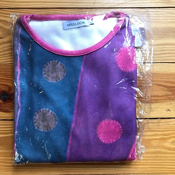 Miss Look Pink Purple Polka Dot Sweater, NWT, S - Picture 2 of 16